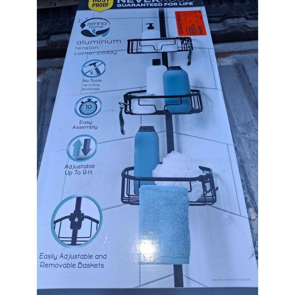 Black Tension Pole Shower Caddy β NeverRust Aluminum β New